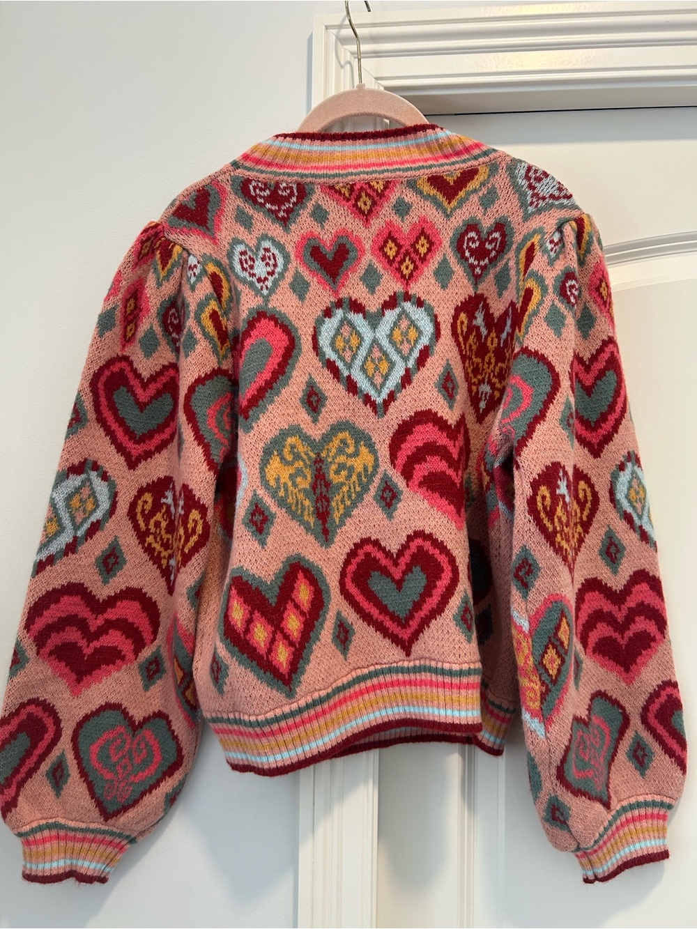 Heart Pattern Crewneck Sweater - Pink Multicolor - Picture 2 of 5